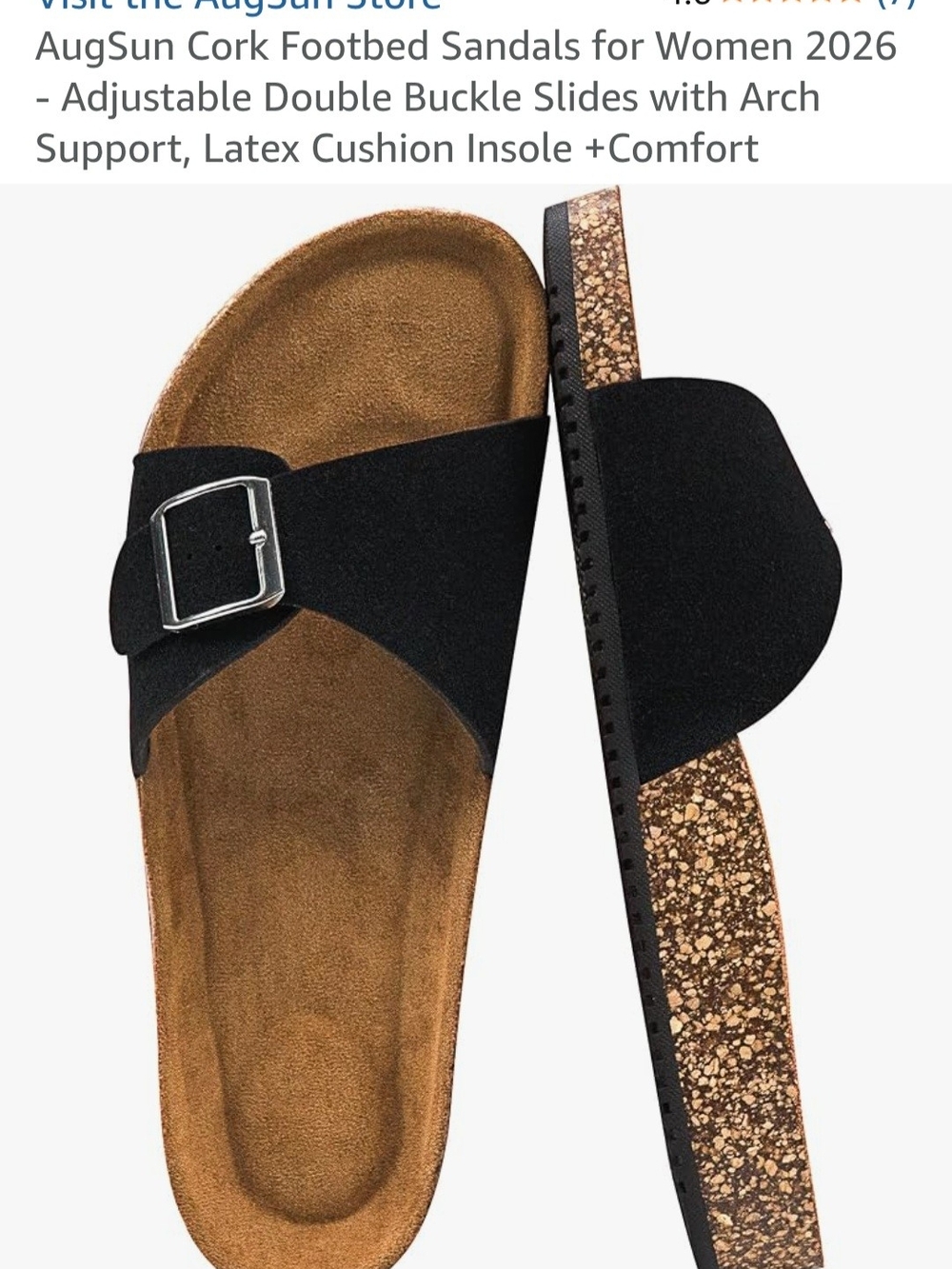 Women’s Black Cork Footbed Slide Sandals with Adjustable Buckle